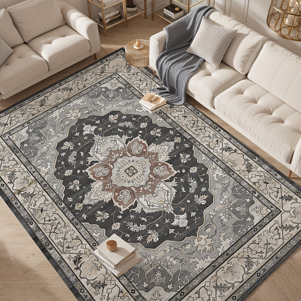 Vintage Persian Area Rug Machine Washable Non-Slip Non-Shedding Floral Indoor Carpet for Living Room Bedroom in Multiple Colors and Sizes