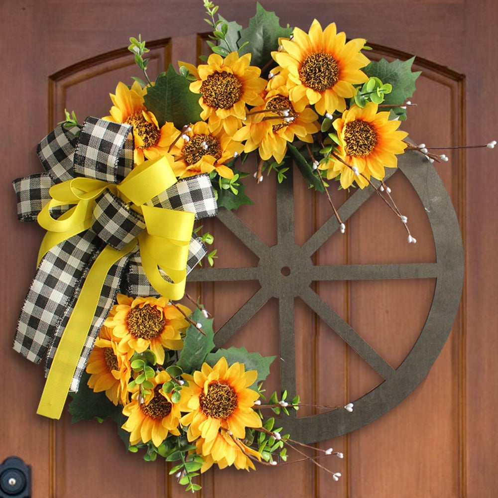 Sunflower Bow Wreath for Front Door - Handcrafted Thanksgiving Wreath with Natural Look, Fall Seasonal Home Decor, Easy Installation Door Hanging Decoration