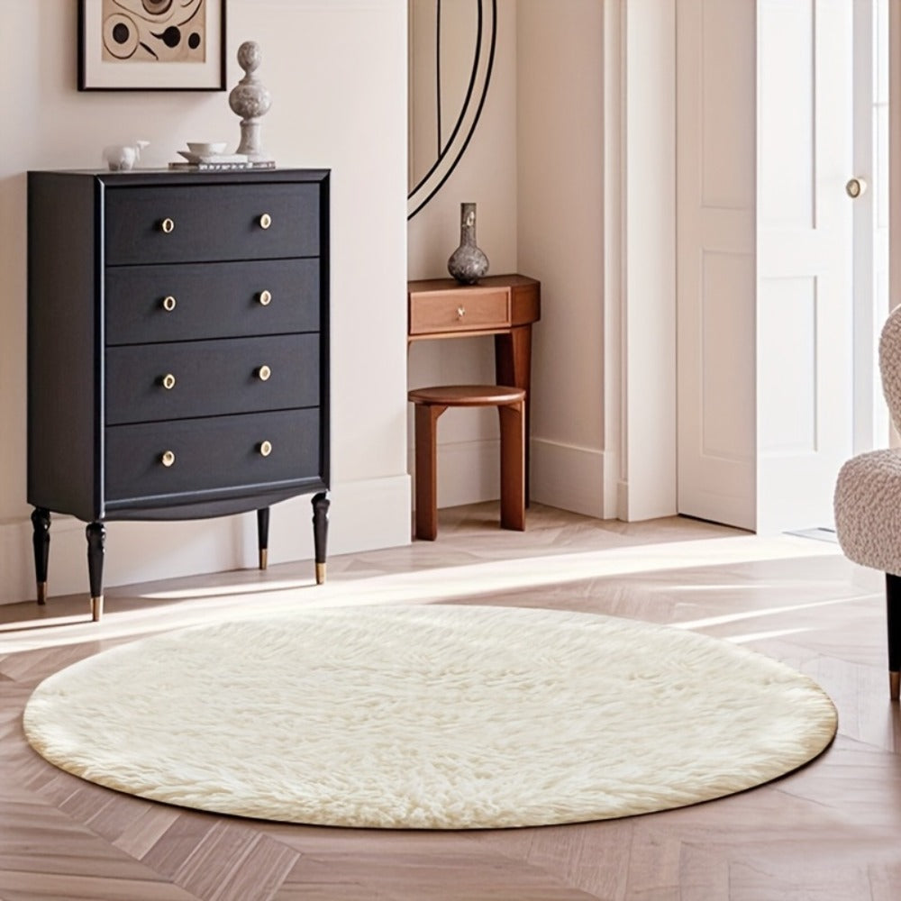 Round Faux Fur Area Rug - Soft Plush Circle Carpet for Living Room Bedroom, Machine Washable, Multiple Colors & Sizes