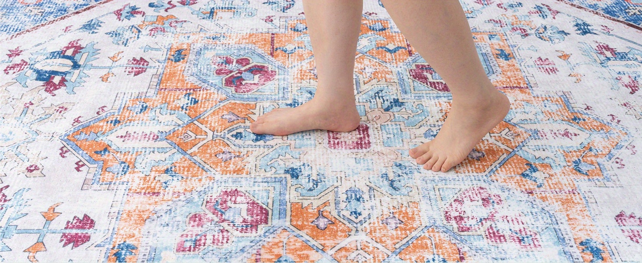 Vintage Persian Area Rug Machine Washable Non-Slip Non-Shedding Floral Indoor Carpet for Living Room Bedroom in Multiple Colors and Sizes