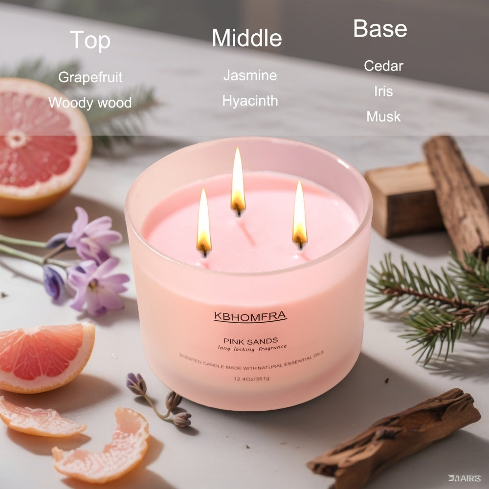 Scented Candles 3-Wick Large Soy Wax Candle 12.4oz - 70 Hour Burn Time, Natural Soy Blend & Beeswax, Luxury Gift Box, 6 Scents: Vanilla Coconut, Lemon Lavender, Jasmine, Citrus Sage, Pink Sands, Gardenia