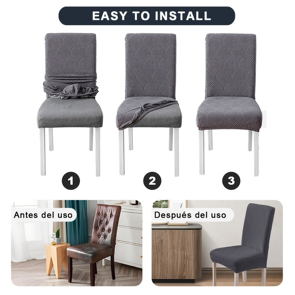Dining Chair Covers 6pcs Waterproof - Stretch Polyester Spandex Elastic Slipcovers with Little Leaf Pattern, Machine Washable Pet-Friendly Chair Protectors for Home Restaurant