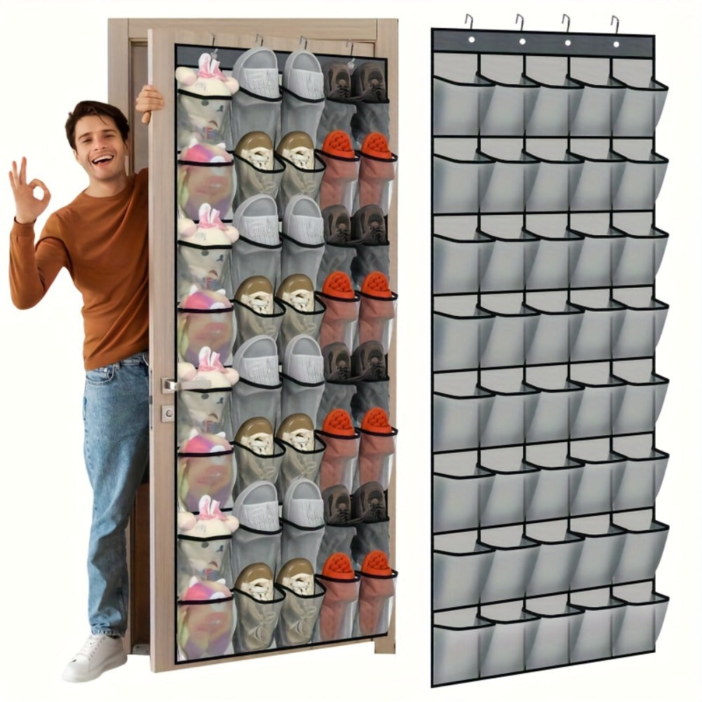 Over the Door Shoe Organizer Hanging Mesh Pocket | 28 35 40 Compartments 7-8 Layer with Hooks | Behind Door Storage Rack for Closet Dorm Room Bedroom Classroom Bathroom