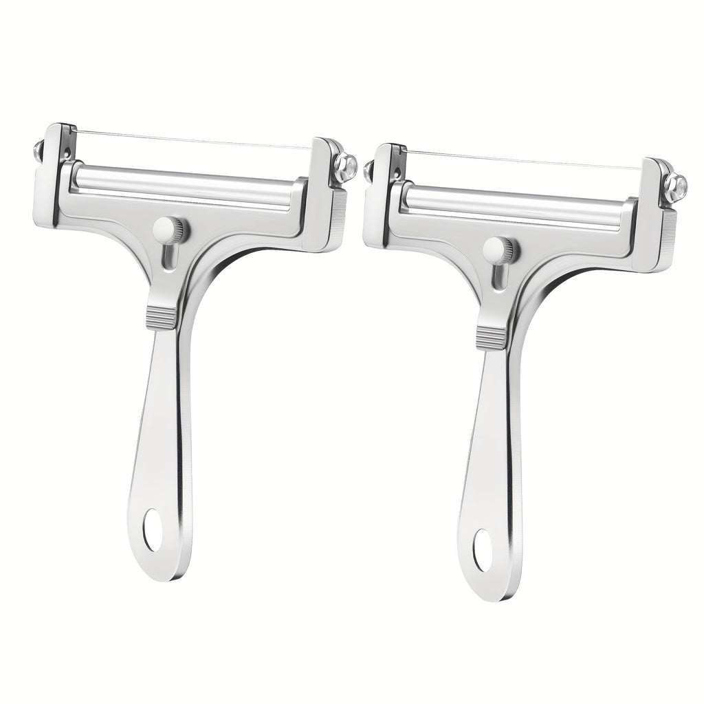 Cheese Slicer Adjustable Thickness 2-Pack, Stainless Steel Wire Cheese Cutter for Hard & Soft Cheese, Manual Kitchen Cheese Cutting Tool for Home Charcuterie Board Entertaining