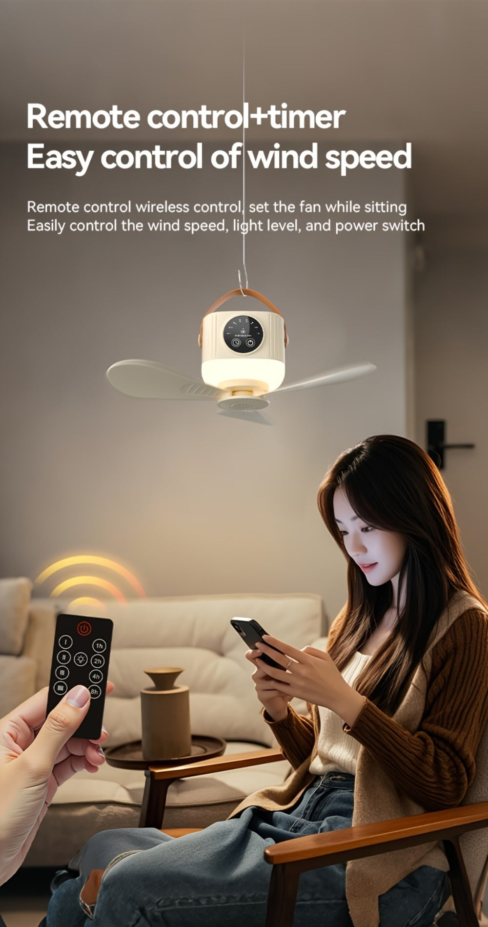 Portable Tent Fan with Remote Control USB Powered Hanging Hook Camping Fan with Triangular Stand Aromatherapy LED Light Emergency Survival Outdoor Fan