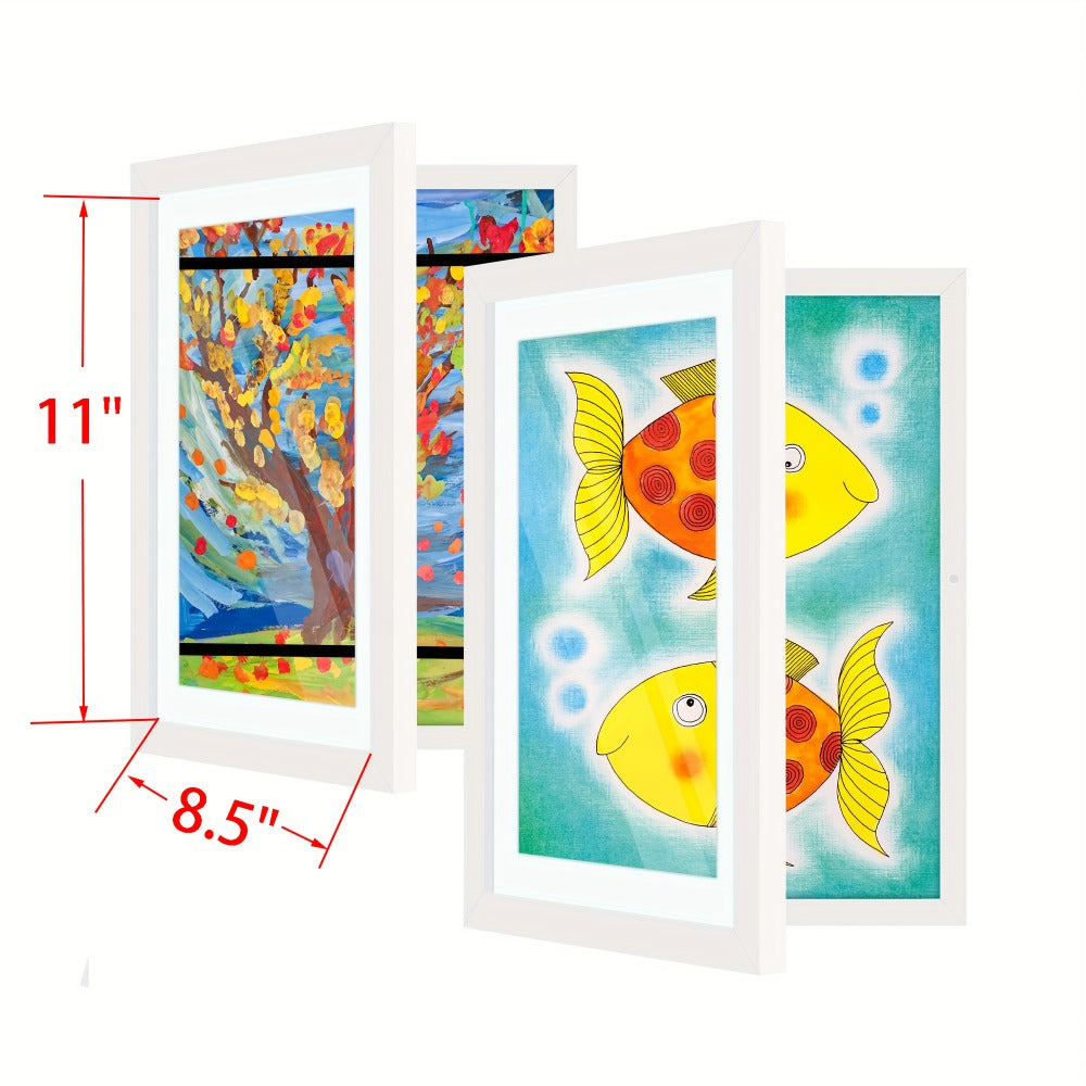 Kids Art Frame Changeable Front-Opening Display ¨C Children Artwork Picture Frame for 8.5x11 & 10x12.5 Drawings, Paintings & School Projects, Perfect Christmas & Holiday Gift, White / Wood / Black, 2/4/8 Pack
