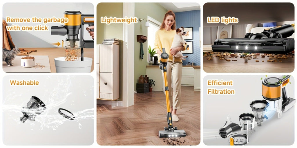 Cordless Stick Vacuum Cleaner 60Kpa 55-Min Runtime - Anti-Tangle Lightweight Handheld Vacuum for Hardwood Floor Carpet Pet Hair Corded Cordless 2200mAh Battery