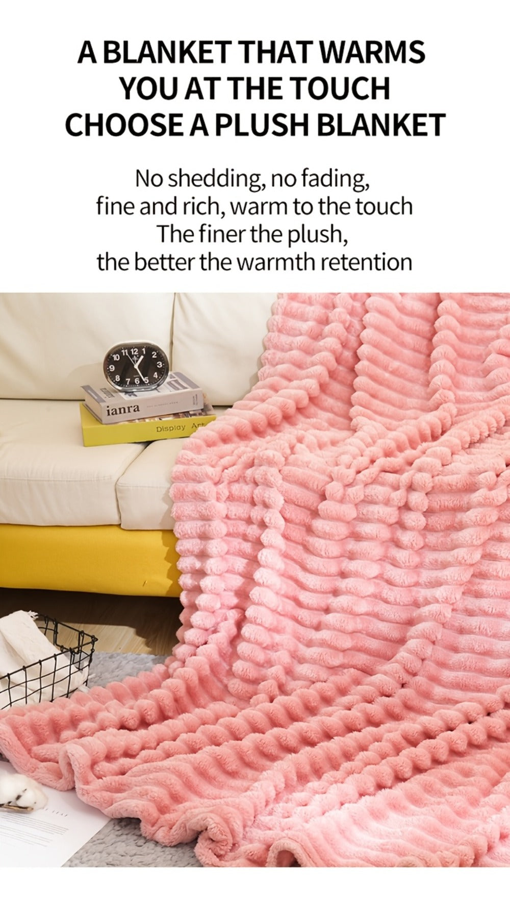 500gsm Heavy Plush Blanket ¨C Ultra Thick Soft Warm Fluffy Blanket for Bed, Sofa & Travel, Baby to Double Size, 5 Colors