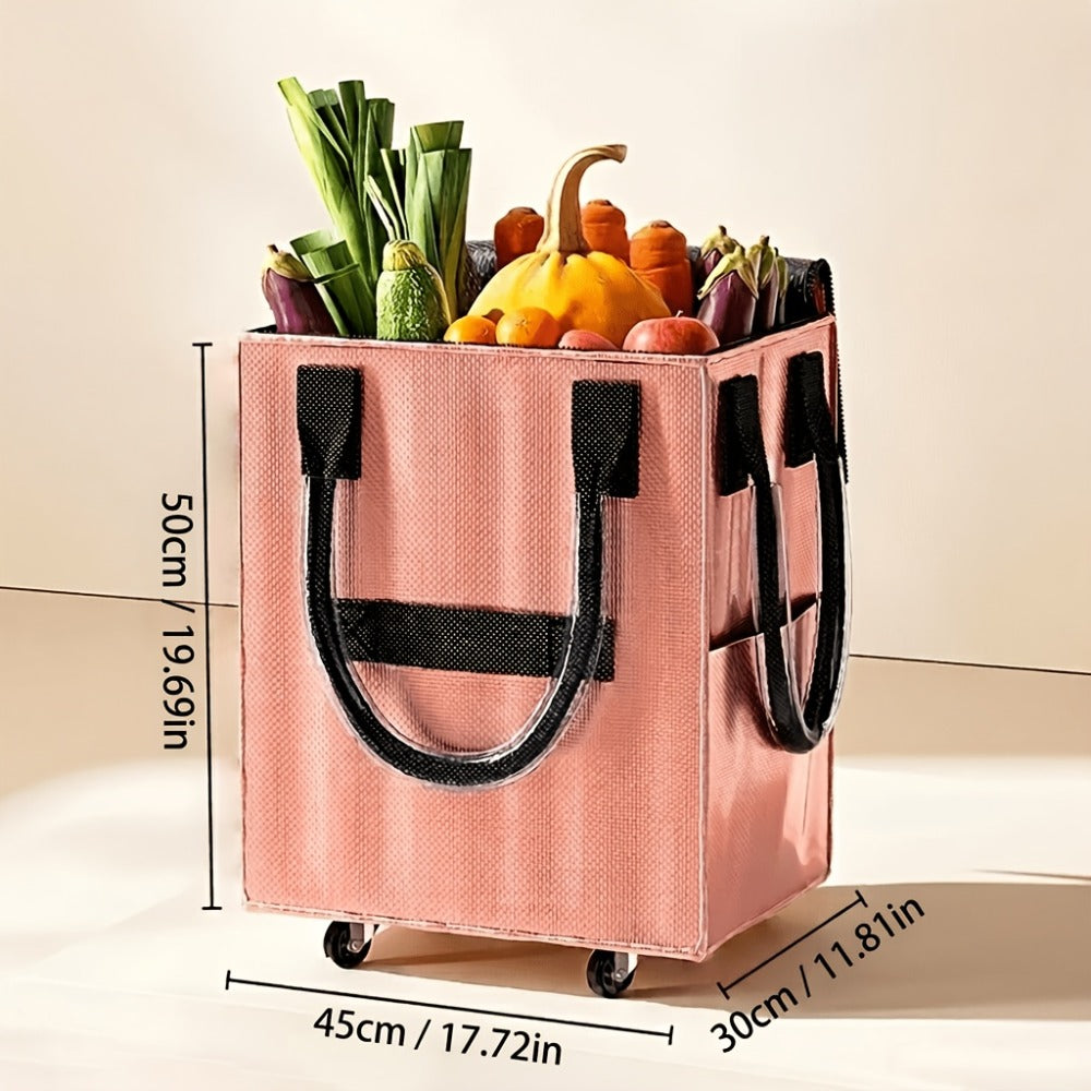 Rolling Grocery Bag with Wheels 60L Extra Large | 16 Gallon Heavy Duty Foldable Shopping Cart Waterproof | Multi-Function Travel Tote Utility Bag in Black Rose Gold