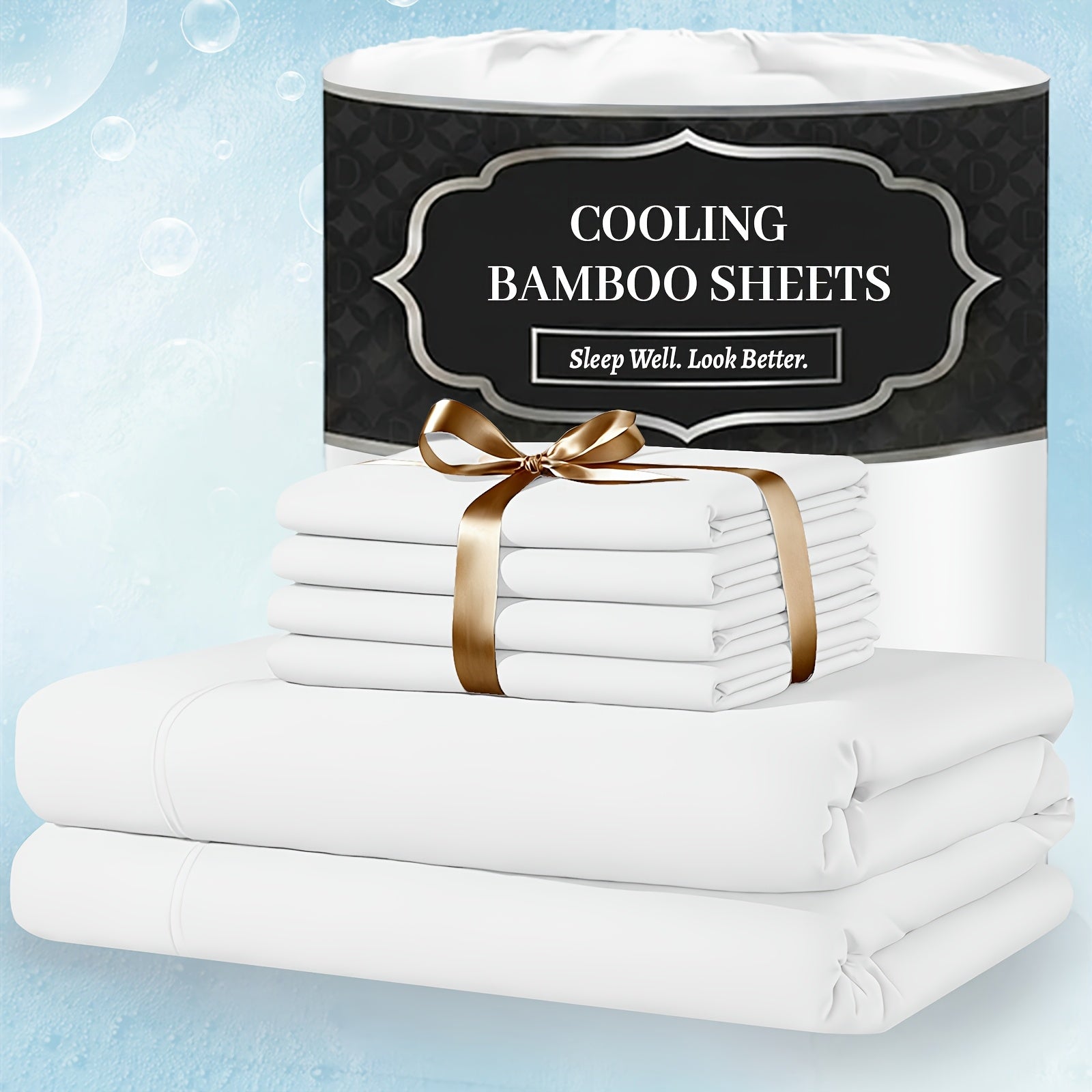 Bamboo Bed Sheet Set 4 Piece Extra Deep Pocket Cooling Breathable Soft Wrinkle Free Hotel Luxury Fitted Sheet Flat Sheet Pillowcases Twin Full Queen King