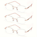 Rimless Reading Glasses for Women 3 Pack - Blue Light Blocking Lightweight Metal Frameless Readers with Anti Eyestrain Lenses, Multiple Colors and Magnifications 1.0X to 4.0X