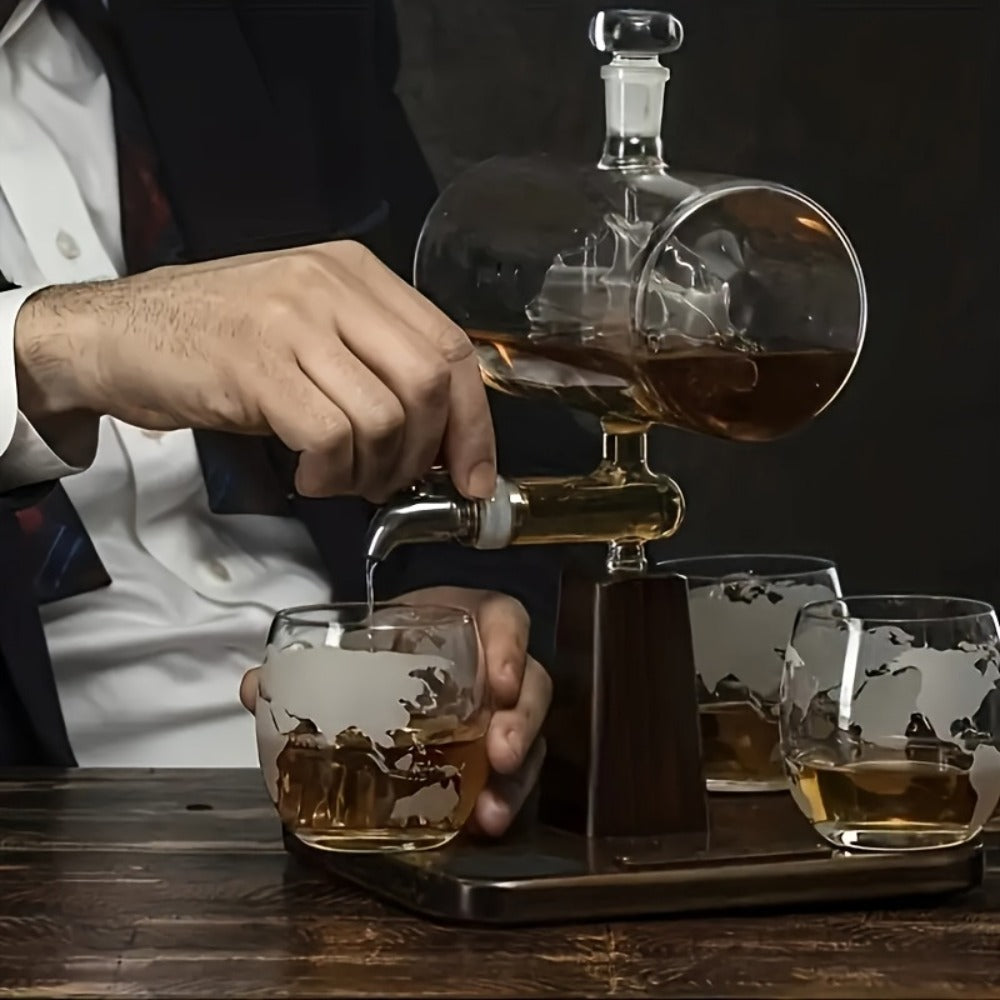 Whiskey Decanter Set 1000ml with 4 Spherical Glasses | Crystal Clear Liquor Decanter Pourer for Whiskey Wine Bourbon Scotch | Bar Accessories Gift Set for Men Home Bar Cocktail Entertaining