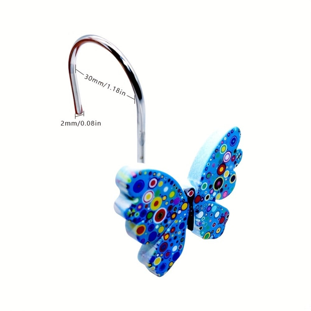 Butterfly Shower Curtain Hooks 12pcs Colorful Decorative Rustproof Metal Rings for Bathroom Wardrobe Curtain Rod