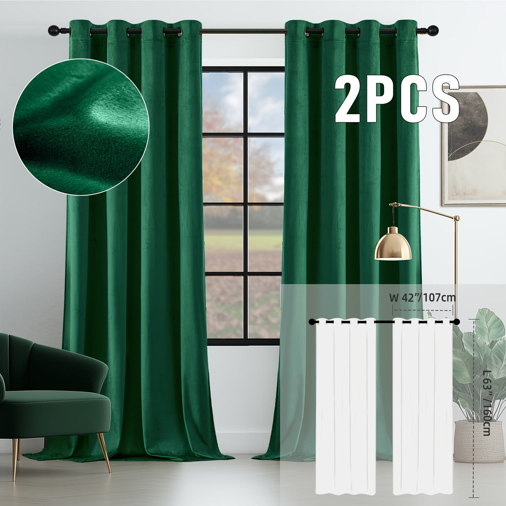 Velvet Room Darkening Curtains 2 Panels | Grommet Top Thermal Insulated Soundproof Blackout Curtains for Living Room Bedroom, Soft Solid Color Vintage Window Drapes