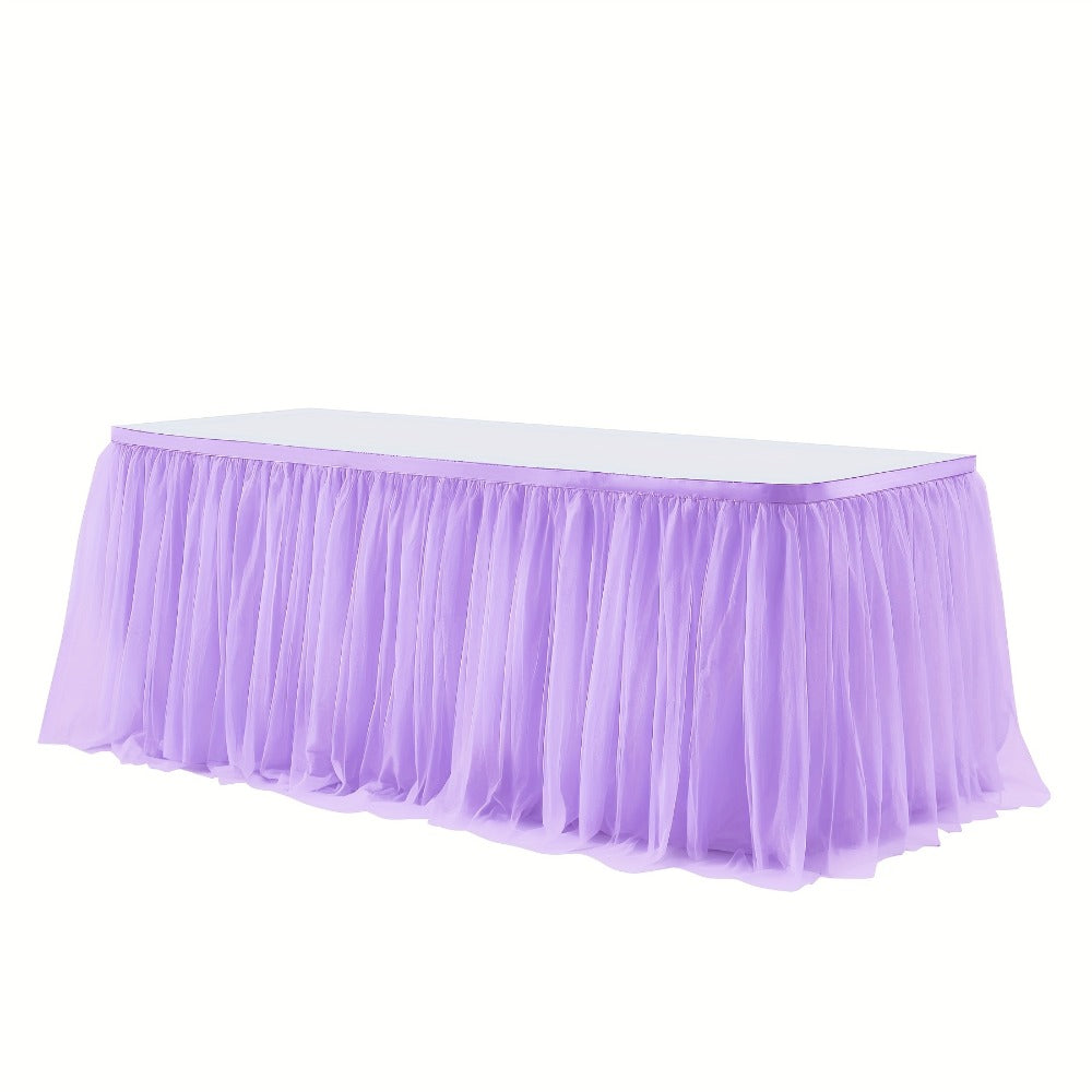 Pink Tutu Table Skirt 6ft ¨C Ruffle Tulle Table Skirt for Rectangle & Round Tables, Princess Girls Birthday Party, Cake Dessert Table Decor, Gold Brim, Multiple Colors Available