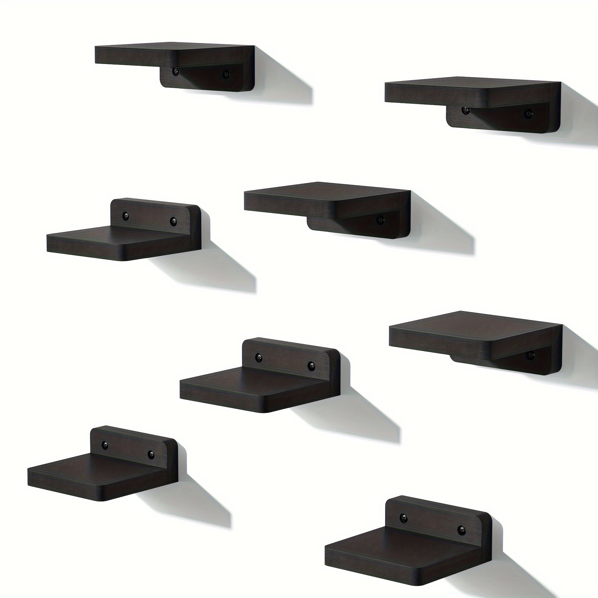 Wall Mounted Wooden Shelves Set of 8 - Small 4 Inch Floating Shelves for Bedroom, Bathroom, Kitchen & Office Decor and Storage, Rustic Style (Pure Black)