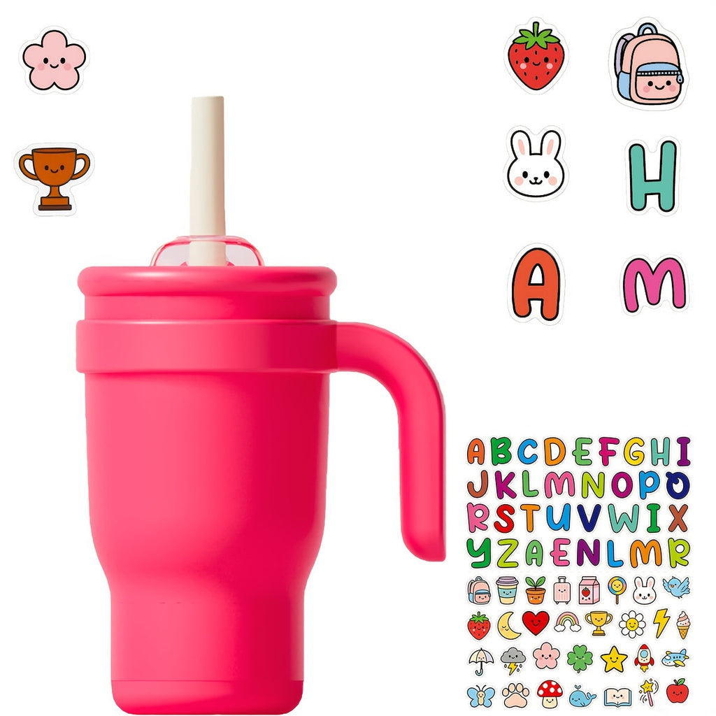 14oz Insulated Tumbler with Handle & Straw - Stainless Steel Travel Coffee Mug with Stickers, Multiple Colors