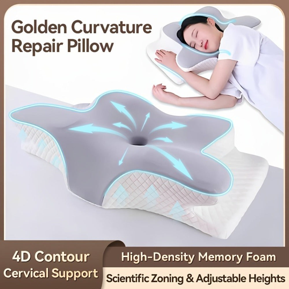 Cervical Neck Pillow for Sleeping - Butterfly Contour Memory Foam Ergonomic Support for Back & Side Sleepers, Slow Rebound Pressure Relief, Cervical Spine Alignment, Machine-Washable Cover, Multi-Color