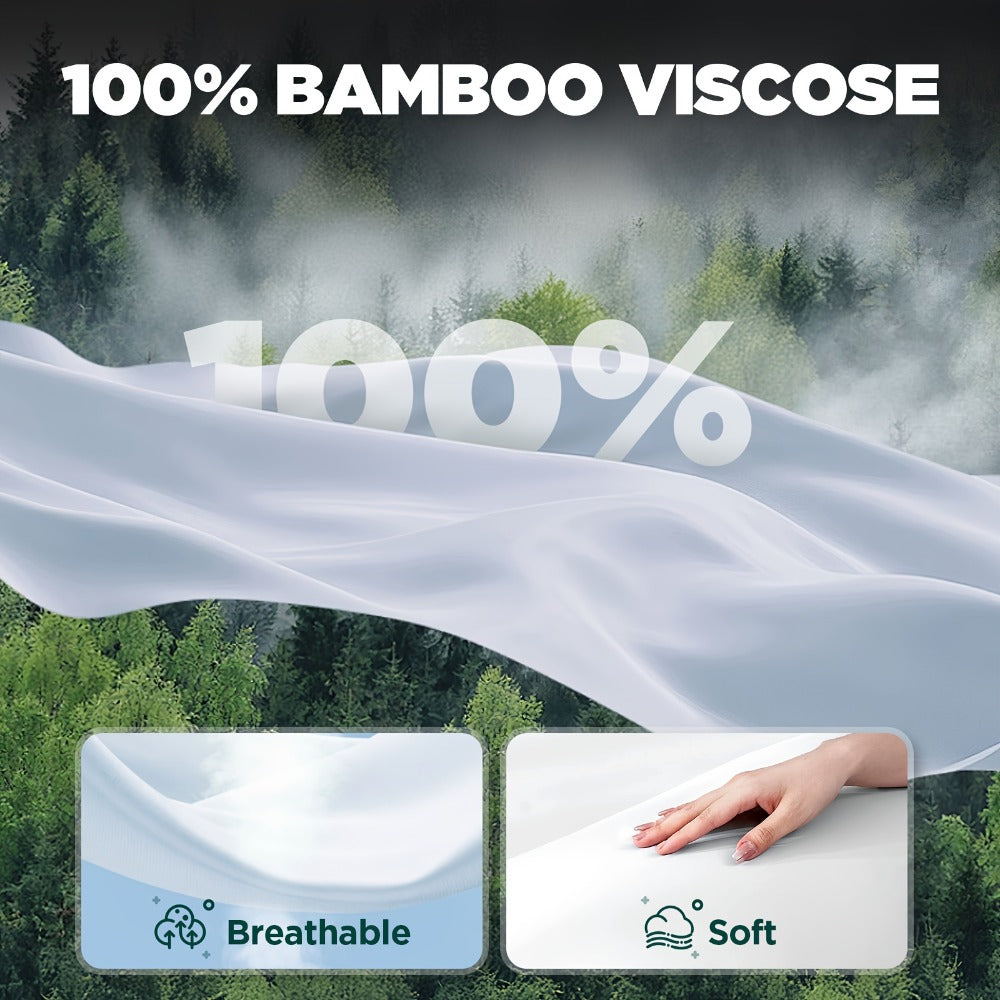 Bamboo Cooling Bed Sheet Set 3 Piece 100% Bamboo Fiber Fitted Sheet with Pillowcases - Deep Pocket Breathable Cool Sheets for Hot Sleepers Twin Full Queen King Cal King Olive Black Navy Beige Gray