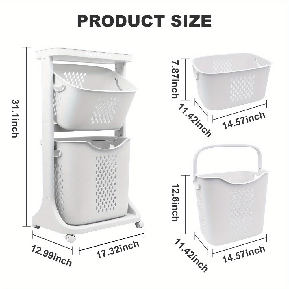 Rolling Laundry Hamper Cart with Wheels Multi-Tier | Large Capacity Laundry Basket with Removable Baskets | Wheeled Laundry Organizer for Laundry Room Bathroom Bedroom