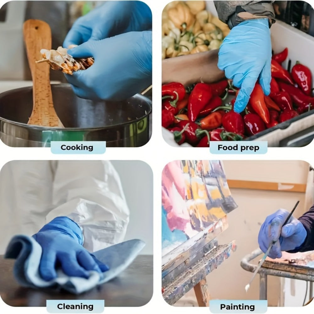 Anti-Slip Nitrile Gloves Bulk 200/500/1000pcs, Disposable Latex-Free Gloves for Aquarium Cleaning Pet Care Food Handling, S M L Sizes, Cost-Effective Value Pack
