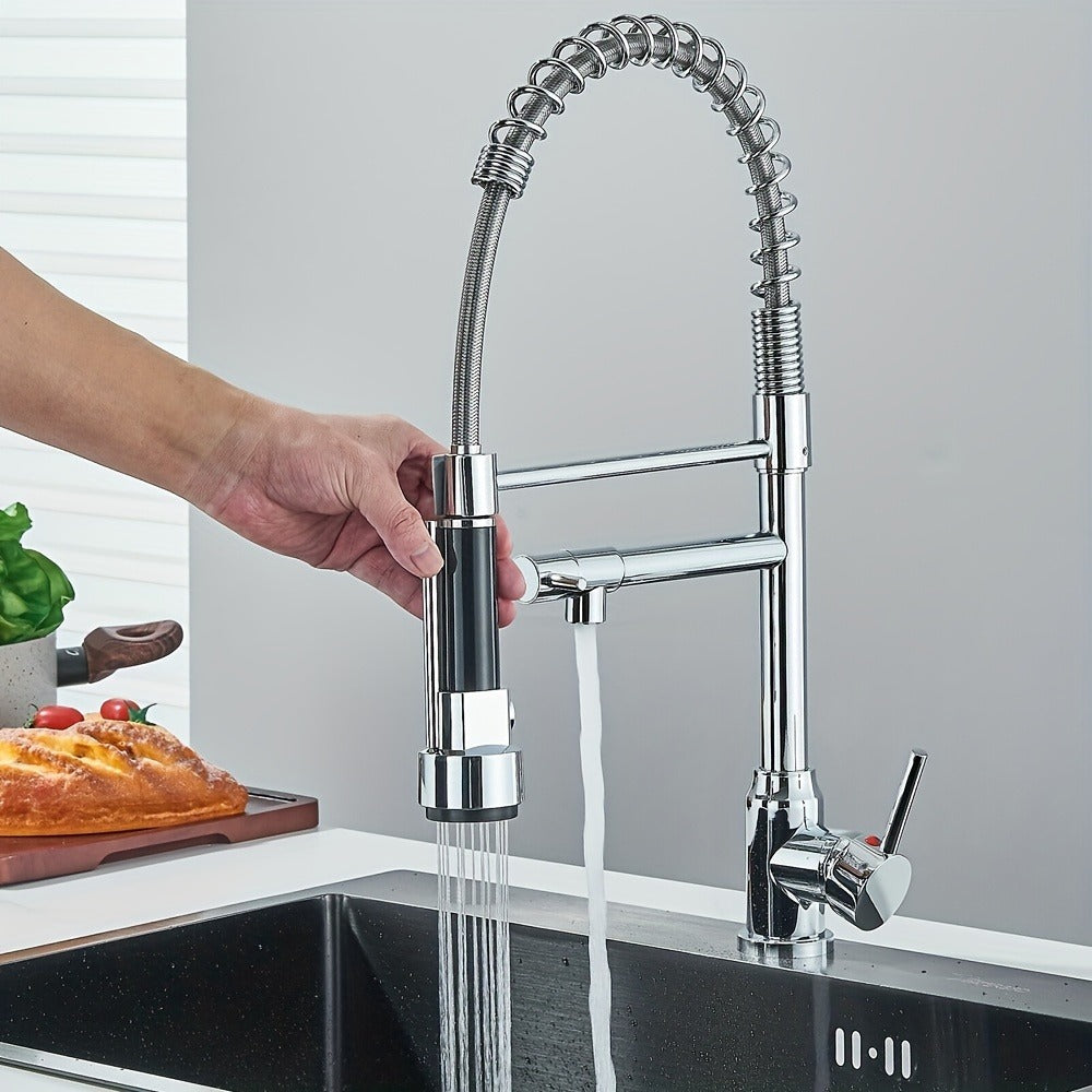 Kitchen Faucet with Pull Down Sprayer Single Handle Single Hole High Arc Spring Commercial Sink Faucet ¨C 360¡ã Swivel Splash-Proof Nozzle, Matte Black Chrome Brushed Nickel, Modern Monobloc Mixer Tap