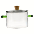 Glass Cooking Pot 54oz 1600ml Borosilicate Heat-Resistant with Lid ¨C Transparent Dumpling & Ramen Pot for Stove & Oven | Odorless Easy-Clean Soup Milk Pot with Green or Yellow Stainless Steel Handle