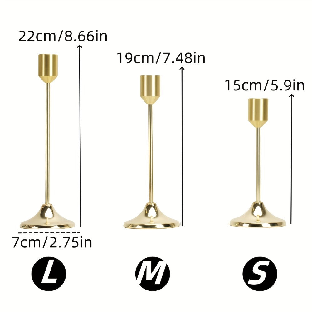 Gold Candle Holders Set of 6 ¨C Cast Iron Single Stem Taper Candlestick Holders for Wedding Centerpieces, Candlelight Dinners, Christmas, Halloween, Thanksgiving & Anniversary Table Decor