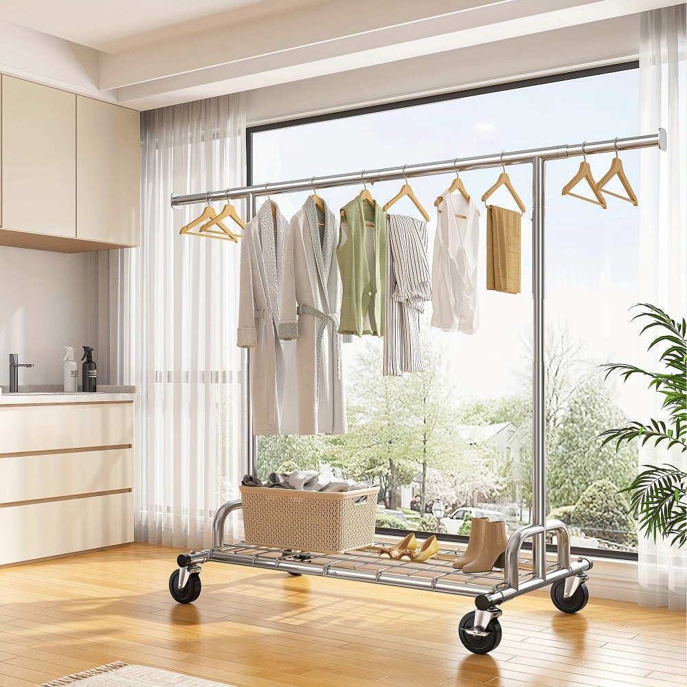 Heavy Duty Rolling Clothes Rack with Wheels - Adjustable Garment Rack 260LBS Capacity, Extendable 51¡±-75¡± Wide, for Bedroom Closet Laundry Room