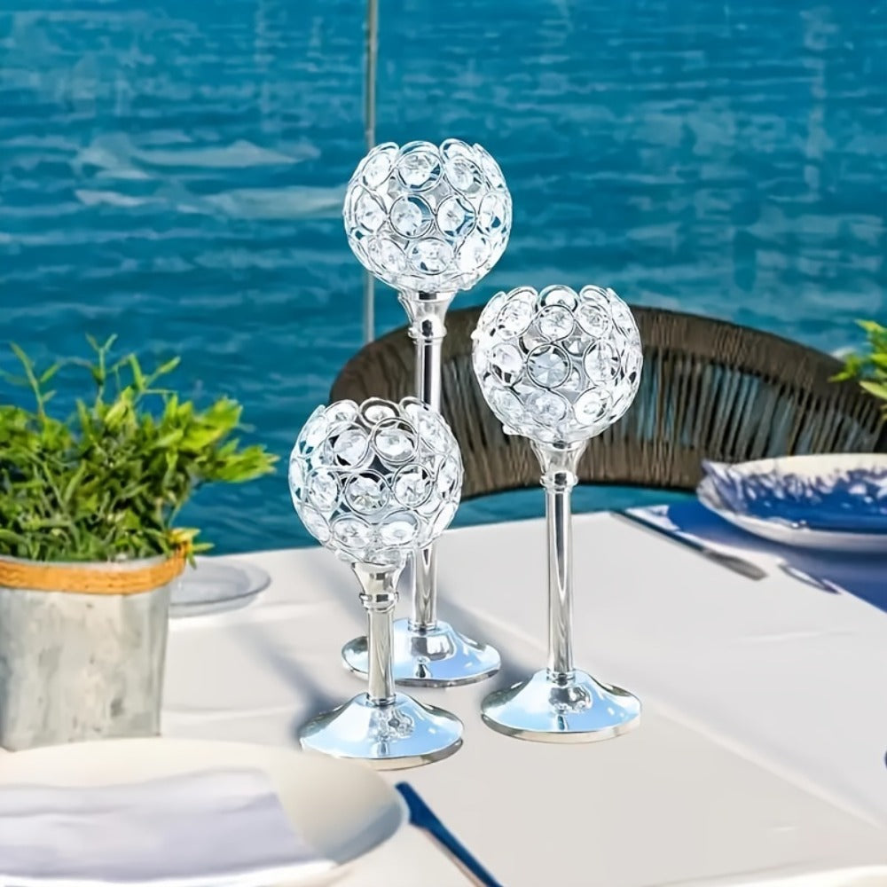 Crystal Candle Holders Set of 3 - Windproof Glass Taper Candle Holder for Wedding Table Centerpiece, Home Decor, Holiday Dinner, Birthday Gift
