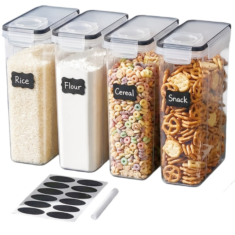 Airtight Food Storage Containers 4 Pack Extra Large 4L/135oz - BPA-Free Plastic Cereal Canisters with Pour Spout for Pantry Organization, Grain, Nuts, Flour & Rice Storage, Includes Labels & Marker
