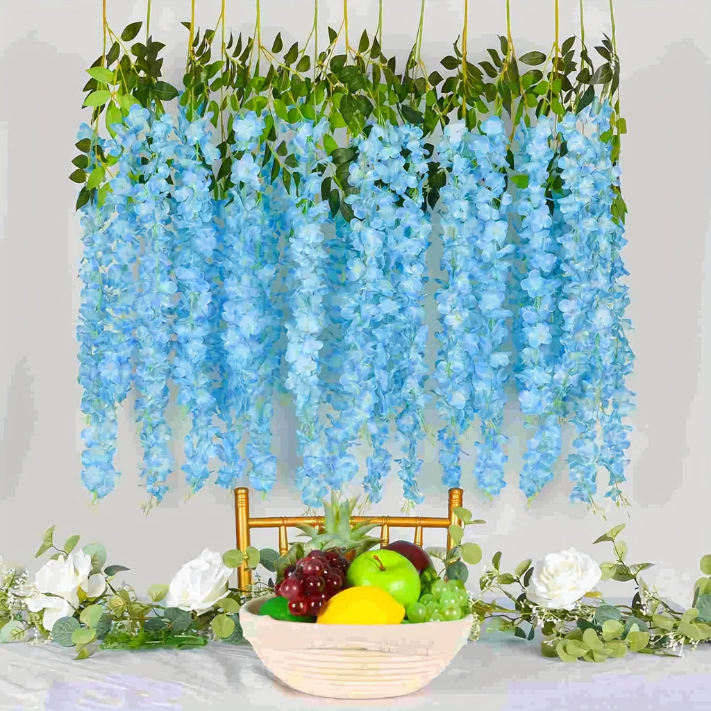 Artificial Wisteria Hanging Flowers 24 Pack - 3.6 Ft Fake Silk Wisteria Vine Garland for Wedding Arch, Garden, Wall & Party Decoration, Available in White, Pink, Blue, Purple & Light Pink