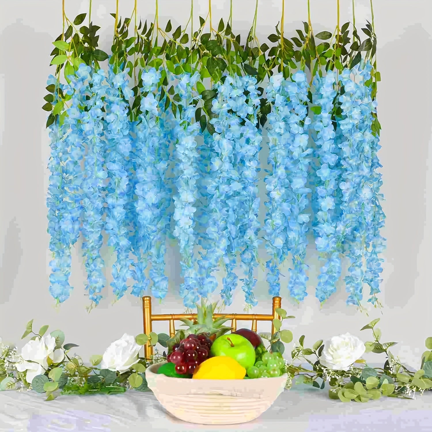 Artificial Wisteria Hanging Flowers 24 Pack - 3.6 Ft Fake Silk Wisteria Vine Garland for Wedding Arch, Garden, Wall & Party Decoration, Available in White, Pink, Blue, Purple & Light Pink