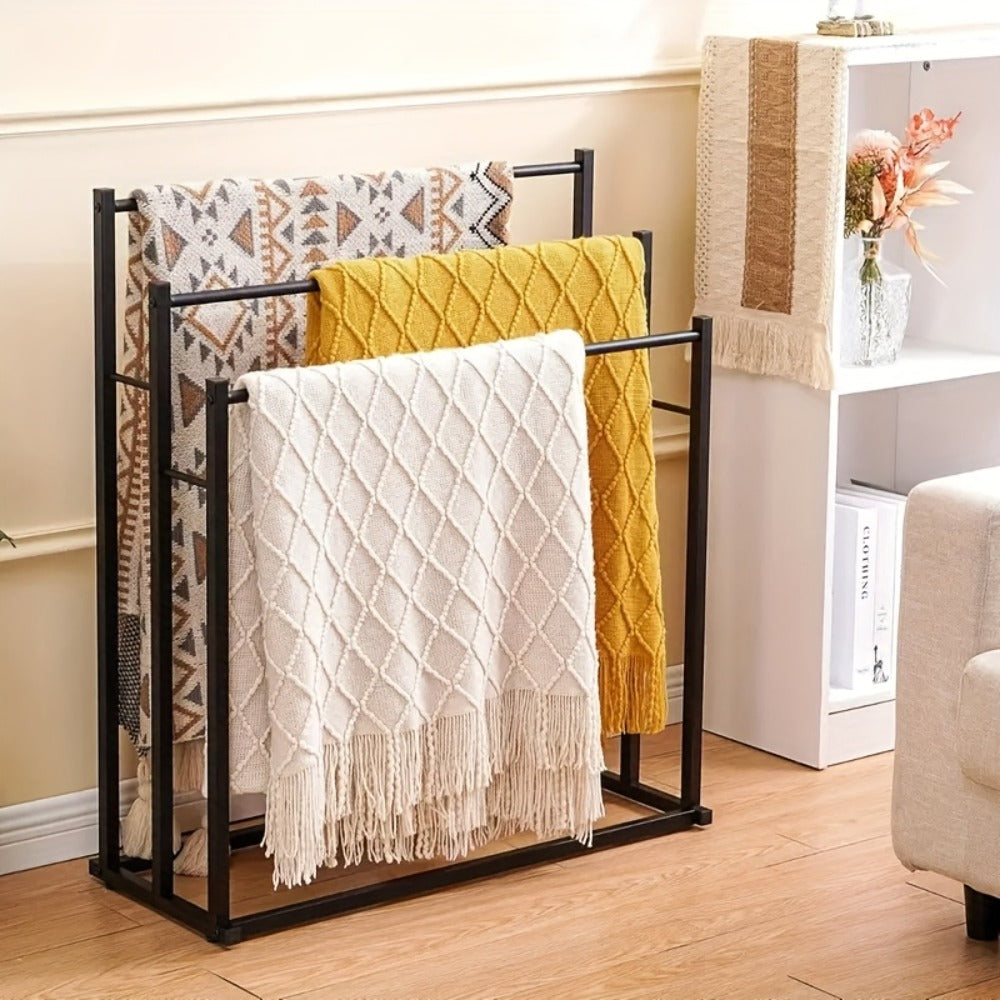 Towel Rack Freestanding 47 Inch Tall 3-Tier Floor Standing Towel Holder for Bathroom Bedroom Pool Outdoor - Oversized Bath Towel Drying Stand for Blankets Quilts Beach Towels Hot Tub Gym