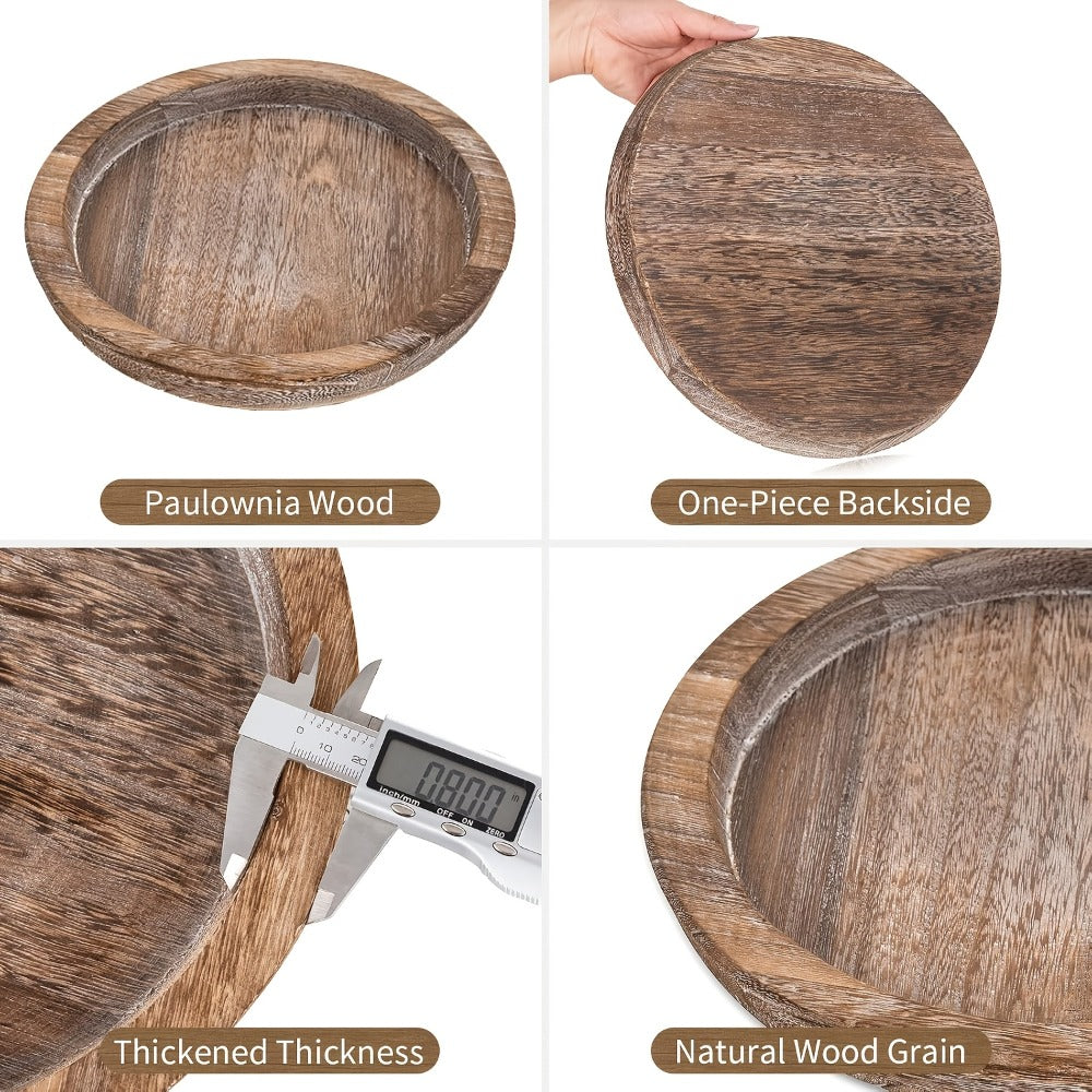 Decorative Tray for Coffee Table ¨C Round Wave-Shaped Centerpiece Tray for Living Room, Dining Room, Kitchen Counter, Bathroom ¨C Rustic Vintage Distressed Finish, Multipurpose Home Decor Tray