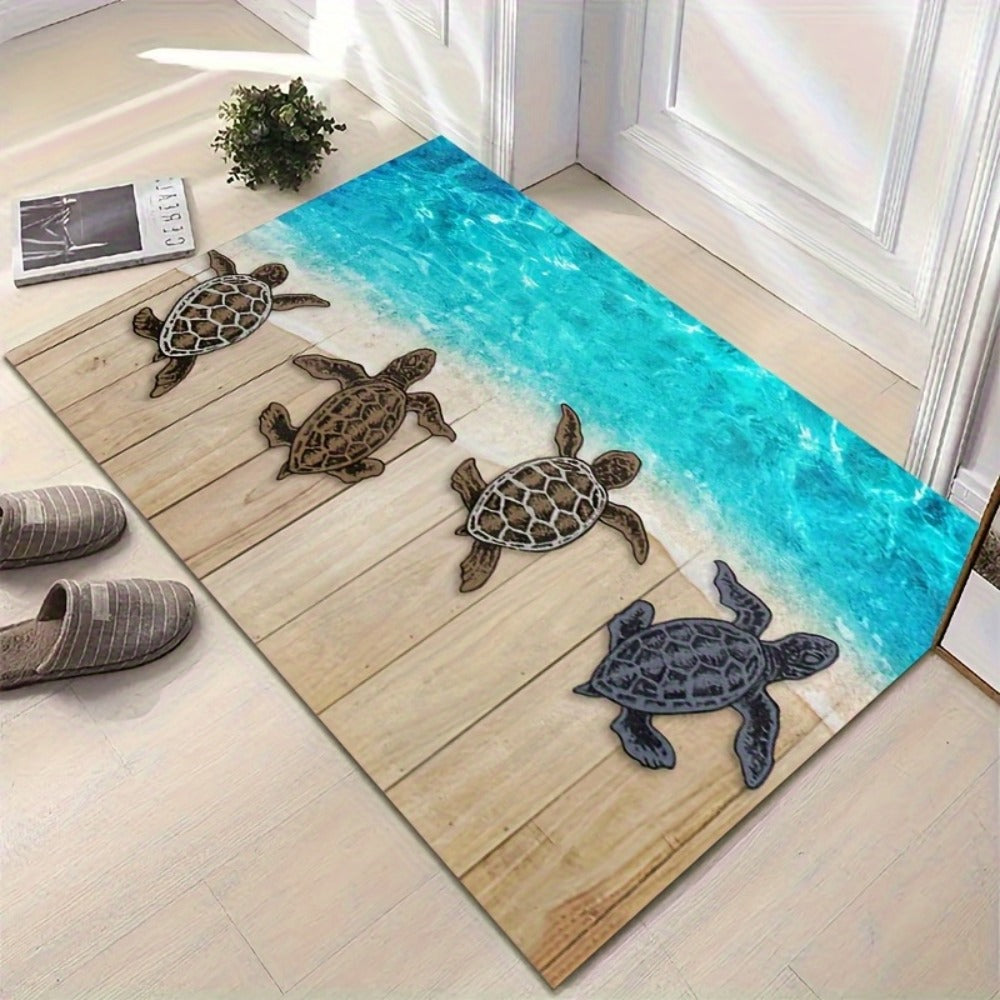 Beach Turtle Door Mat Non-Slip Indoor Outdoor Entrance Rug - Ocean Design Coastal Home Decor Welcome Mat Durable Floor Mat