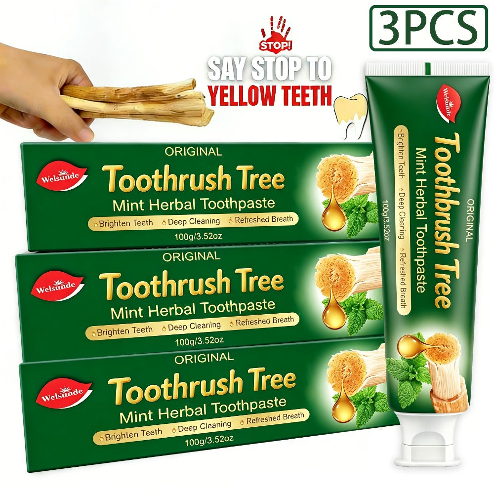 Natural Toothpaste 3-Pack ¨C Herbal Mint Formula for Sensitive Gums & Teeth, Long-Lasting Freshness, Gentle Deep Cleaning Dental Care for Men & Women, Sleek Tube Design with Natural Ingredients