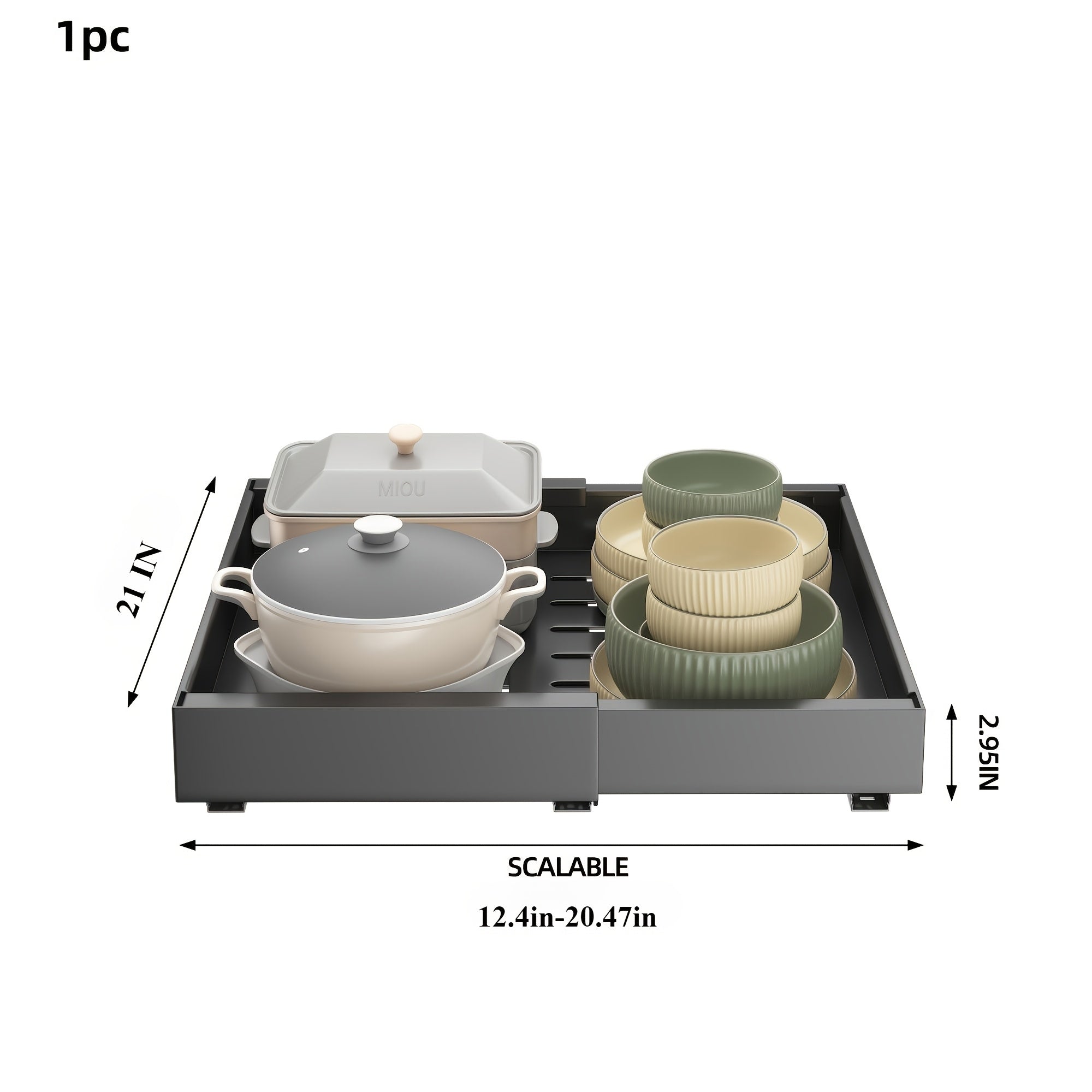 Expandable Pull-Out Cabinet Organizer Under Sink Storage Drawer Rack 2-Pack Adjustable Kitchen Shelf Organizer for Pots Pans Spices