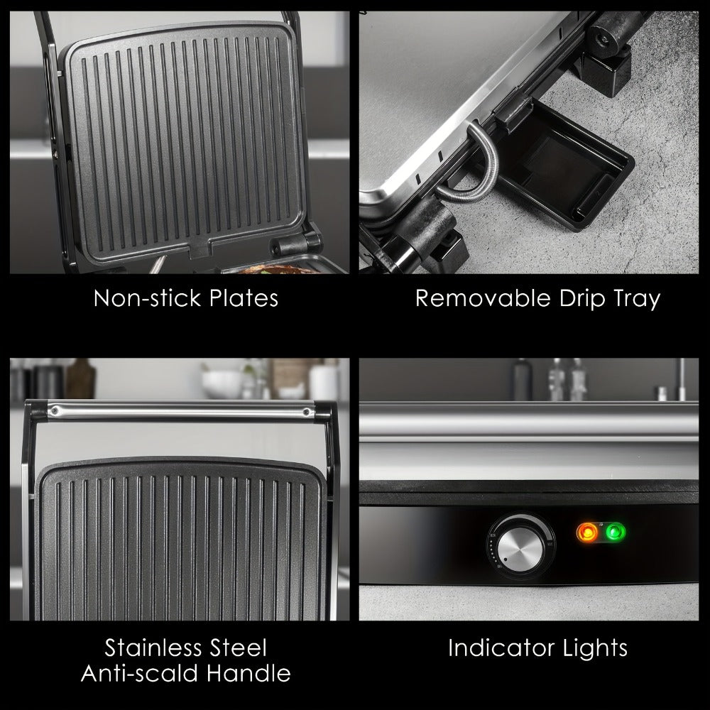 Panini Press Sandwich Maker 1200W ¨C 4-Slice Non-Stick Grill with 180¡ã Opening Adjustable Temperature 120¨C428¡ãF & Removable Drip Tray | Electric Contact Grill for Sandwiches Steaks Burgers Indoor Use