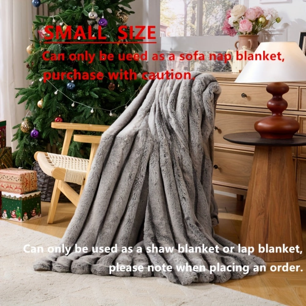 Double-Layer Faux Rabbit Fleece Blanket ¨C 450-500gsm Thickened Soft Warm Throw for Bed, Couch & Travel, All Season, 3 Colors, 5 Sizes