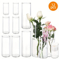 Clear Glass Cylinder Vases Bulk Set 12 24 48pcs 4 6 8 10 Inch Tall Flower Vase Hurricane Floating Candle Holder for Wedding Centerpieces Party Table Decor Valentine Halloween Christmas Home Kitchen