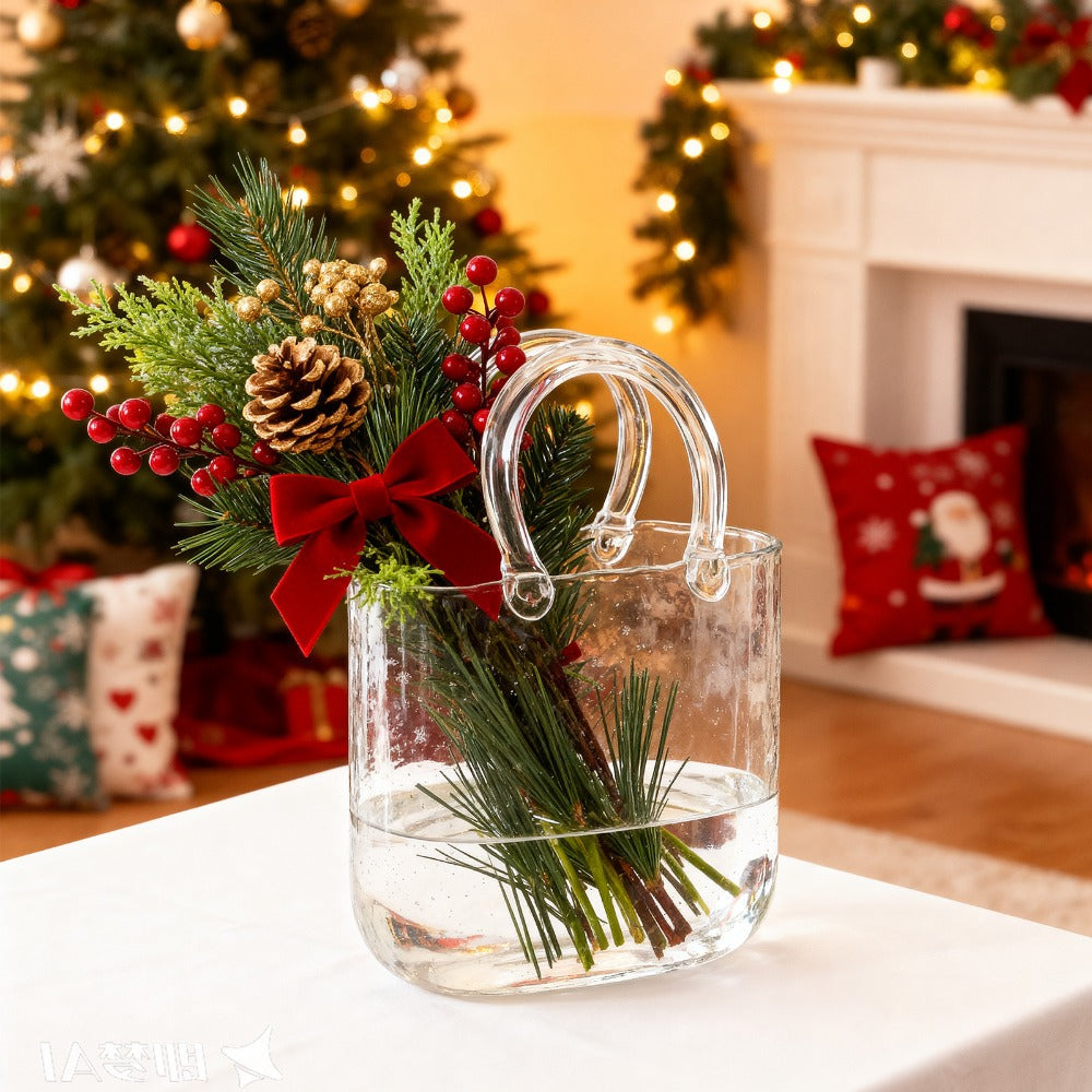 Glass Purse Vase for Flowers ¨C Handbag Shape Clear Decorative Flower Vase, Home Table Decor, Gift