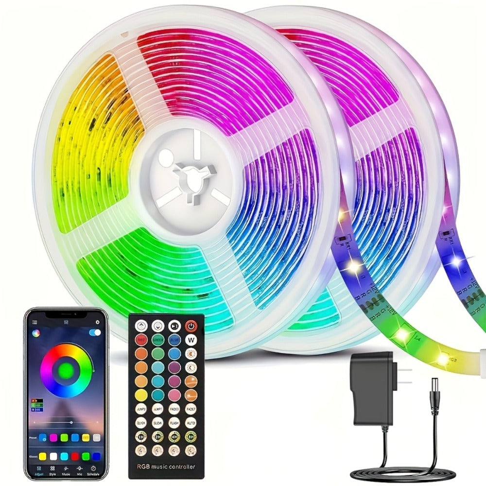 RGB LED Strip Lights Music Sync 5050 Color Changing LED Lights for Bedroom with App Remote Control 40 Key IR 16 Million Colors Dimmable Smart LED Light Strip Kitchen Gaming Room Party Decor 10m 20m 30m