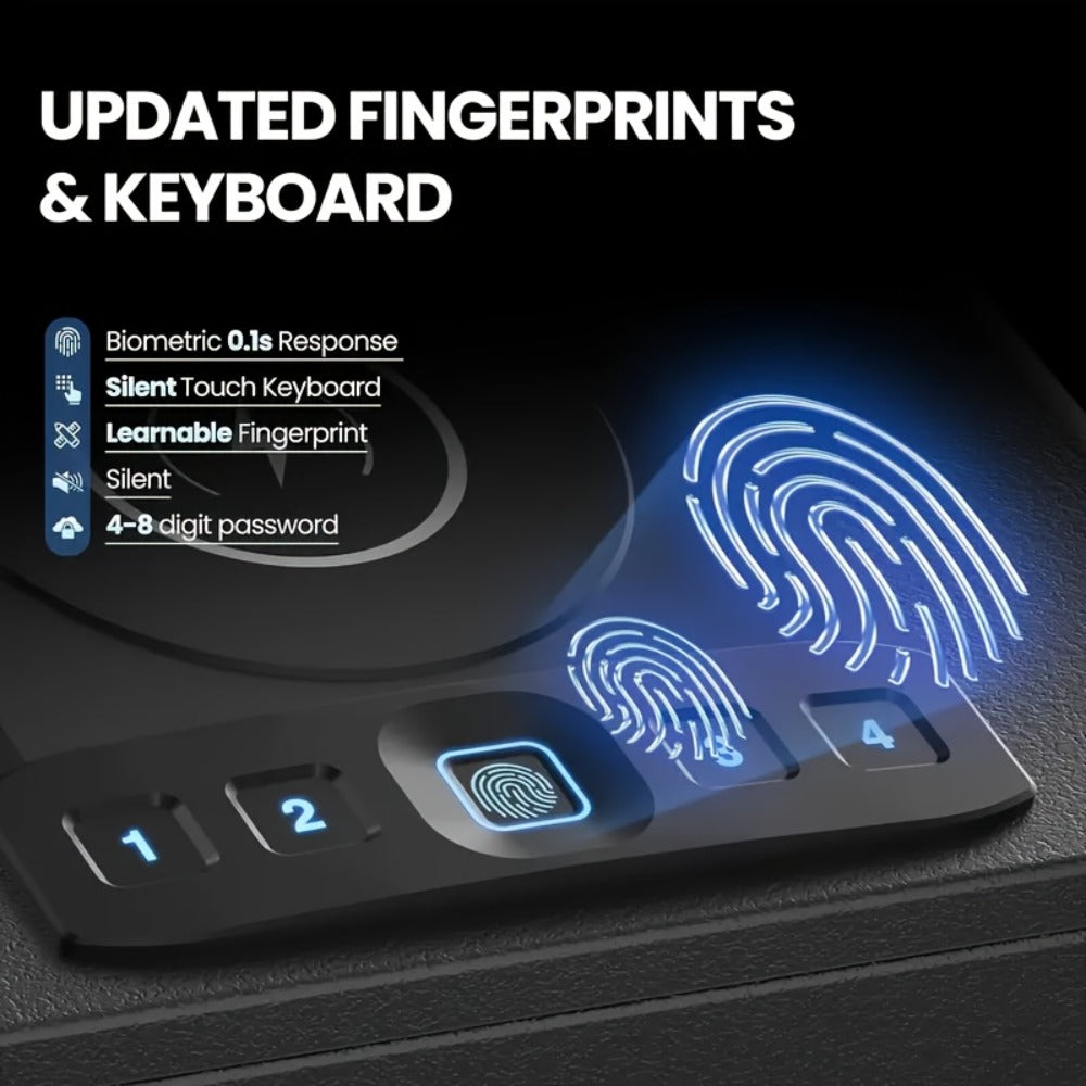 Biometric Gun Safe with Fingerprint Lock LED Clock and Wireless Charging DOJ Pistol Safe Backlit Keypad LED Light 2-in-1 Watch Mobile Charging Jewelry Storage Bedside Nightstand Safe Grey Black