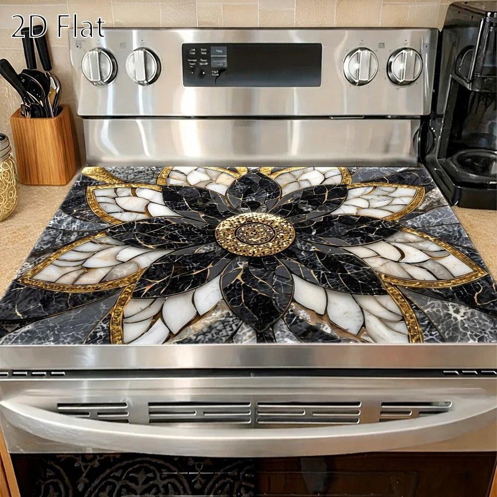 Stove Protector Mat Marble Lotus Pattern | Heat-Resistant Non-Stick Cooktop Cover Pad | Gas Stove, Induction Cooker, Glass Cooktop, Oven & Washer Dryer Top