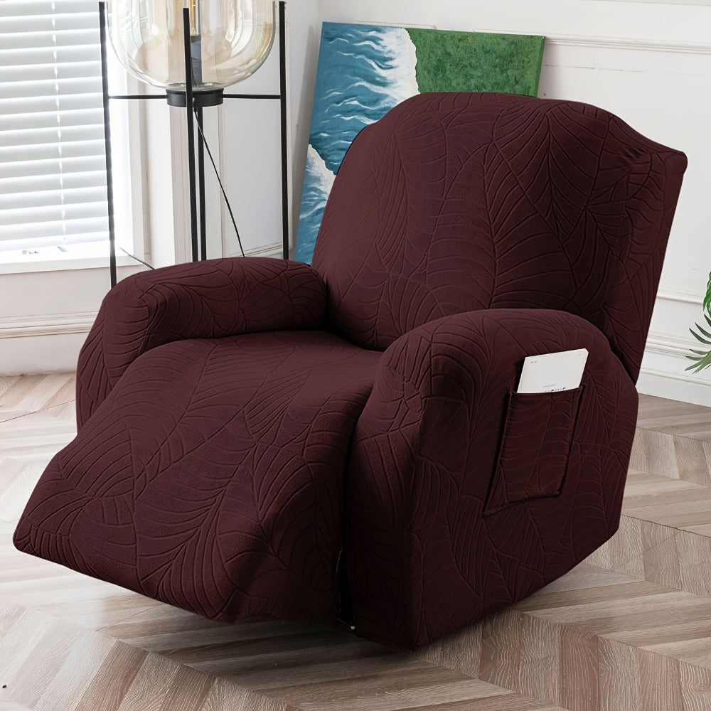 Jacquard Stretch Sofa Recliner Cover Big Leaves - High Stretch Soft Washable Slipcover for 1 2 3 Seat Loveseat with Console Furniture Protector Home Decor, 6 Colors