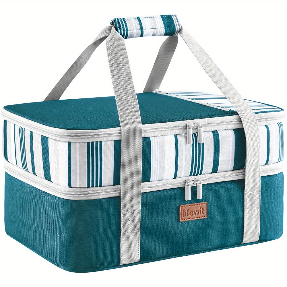 Insulated Casserole Carrier for Hot or Cold Food - Casserole Dish Carrying Case with Leak Proof Aluminum Foil Lining Fits 9x13 Baking Dish, Portable Food Warmer Bag for Potluck Picnic Cookout and Party, Single or Double Decker in 5 Colors