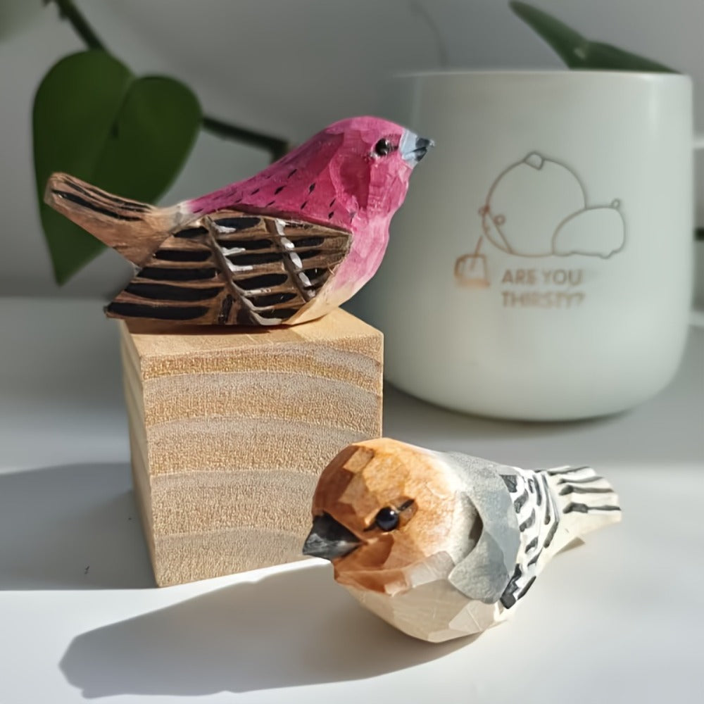Cardinal Bird Statues Handmade Wood Carving 2pcs - Painted Decorative Bird Figurines for Home Decor Shelf Garden - Best Gift for Bird Lovers Birthday Christmas Family Friends