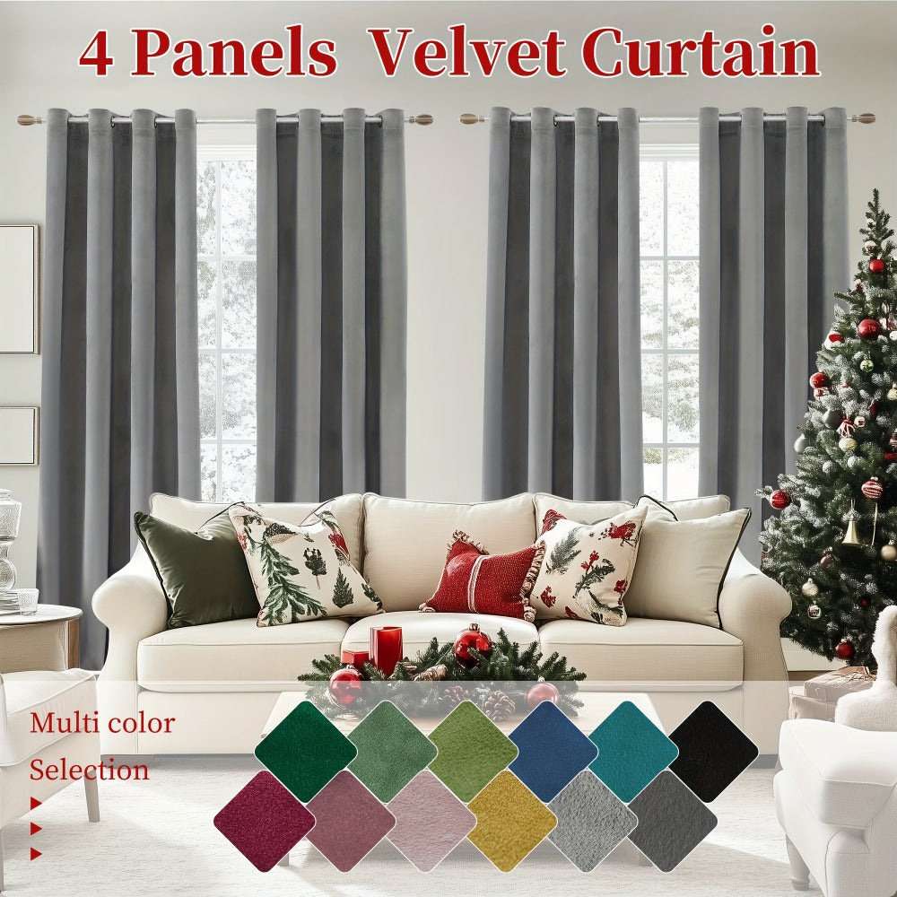 Blackout Curtains 4 Panels Velvet Thermal Insulated Noise Reducing Grommet Top Room Darkening Drapes for Living Room Bedroom Decor