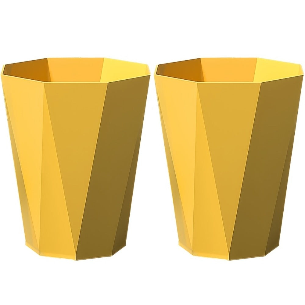 Trash Can 2 Pack Nordic Octagonal Wastebasket - Small Open Top Geometric Plastic Waste Bin with Brushed Finish for Bathroom, Bedroom, Kitchen, Home Office, Modern Scandinavian Decor Trash Bin Set